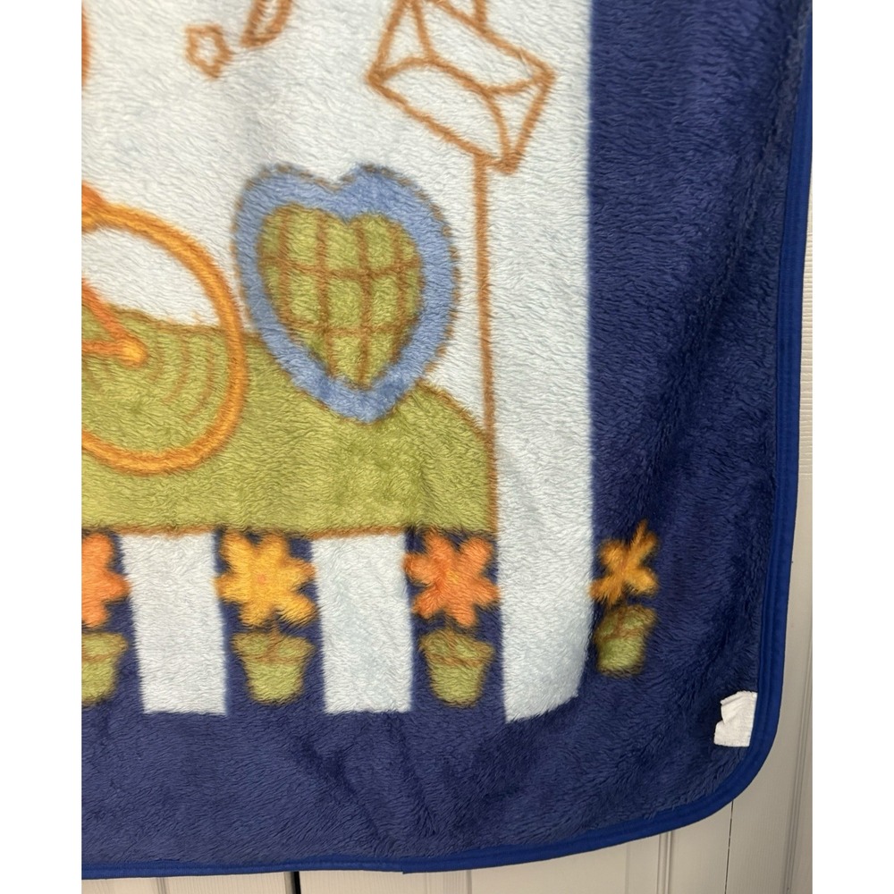 Vintage Baby Blanket‎ Mink Plush Deep Blue Teddy Bear Riding Bicycle 52"x40" - Picture 9 of 10